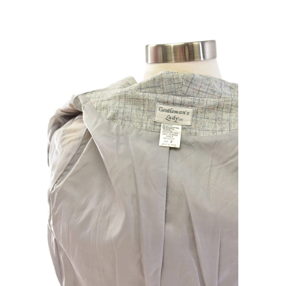 70s Vintage Gray Peplum Blazer Womens S Mod Windowpane Plaid Puff Sleeve Jacket - Picture 6 of 6